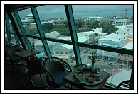 View of downtown Hamilton from the Windjammer on Empress of the Seas.  Yep, that's my lunch there on the table...